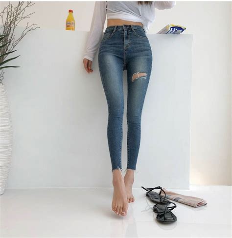 High Waist Distressed Jeans DABAGIRL Your Style Maker Korean Fashions Clothes Bags Shoes