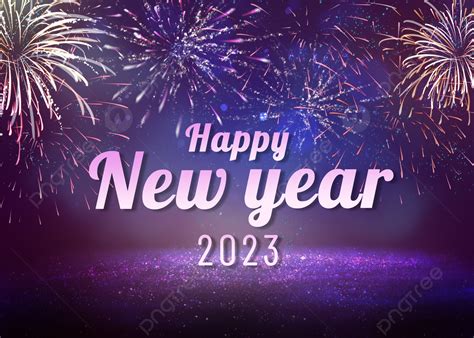Happy New Year Purple Fireworks Radiating Light Spots Background New