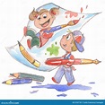 Kids painting-watercolor stock vector. Illustration of crayon - 5152718
