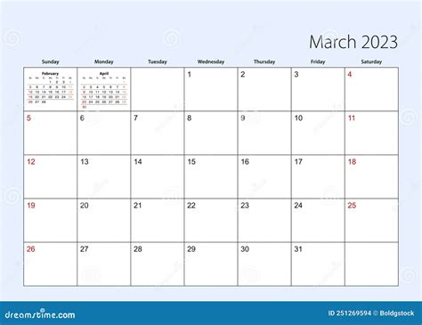 Wall Calendar Planner For March 2023 English Language Week Starts