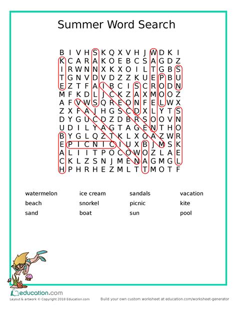 100 Summer Vacation Words Answer Free Word Searches Summer Holidays