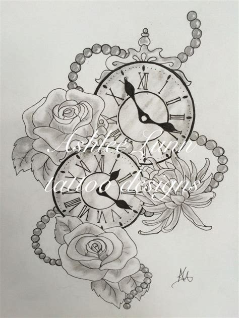 Design Rose And Clock Tattoo Stencil Tattoo Watch Tattoos Clock