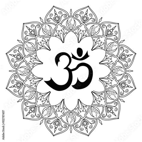 Om Symbol Aum Sign With Decorative Indian Ornament Mandala Isolated