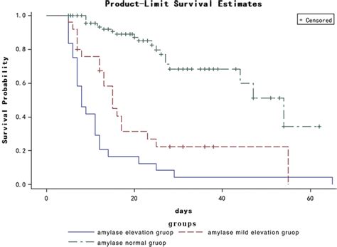 Survival Curves For The Groups According To The Level Of Amylase Blue