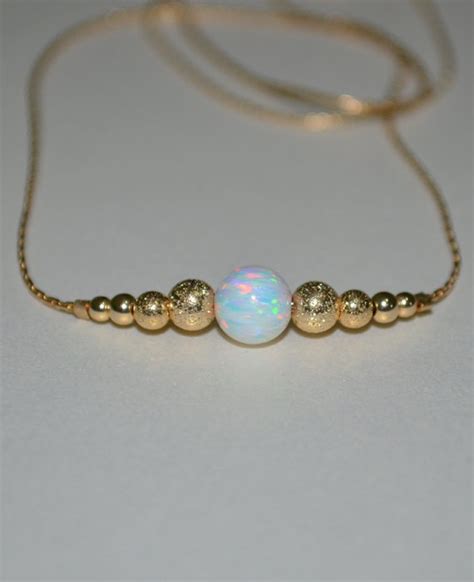 White Opal Necklace Tiny Opal Necklace Simple Dainty Etsy