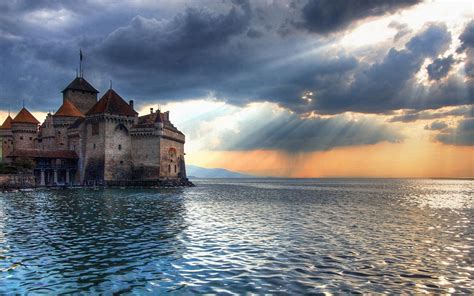 Wallpaper 1680x1050 Px Castle Chillon Castle Lake Geneva