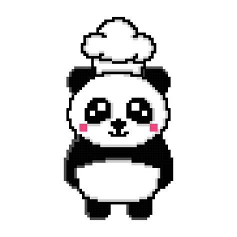 Píxel Arte Linda Panda Vistiendo Un Cocinero Sombrero Diseño Mascota