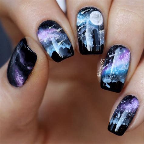 Girl Watching Meteor Shower Nails By Anja Galaxy Nail Art Galaxy