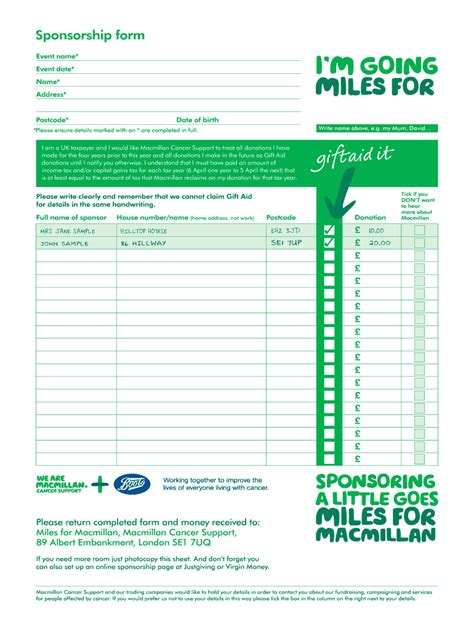 Macmillan Cancer Support Sponsorship Form Fill And Sign Printable