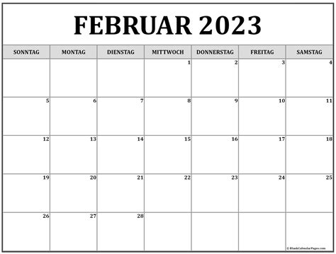 Februar 2023 Kalender Auf Deutsch Kalender 2023