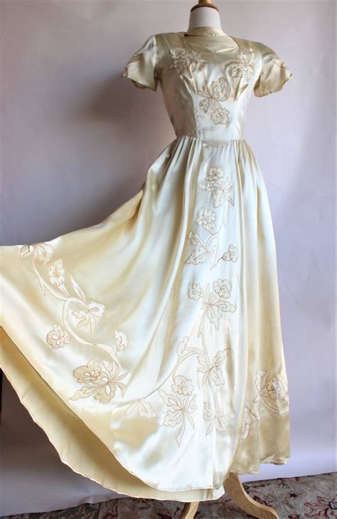 Vintage 1940s Ivory Satin Wedding Gown Toadstool Farm Vintage