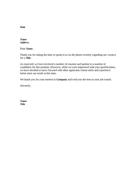 Post Interview Rejection Email Letter Template Business Format