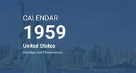 Year 1959 Calendar – United States