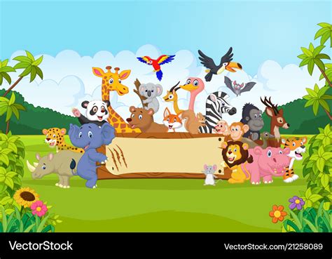 Cartoon Wild Animals Holding Banner Royalty Free Vector