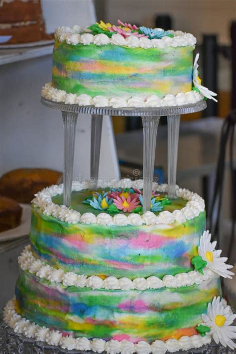 Rainbow Wedding Cake With Flowers Stock Photo Image Of Rainbow