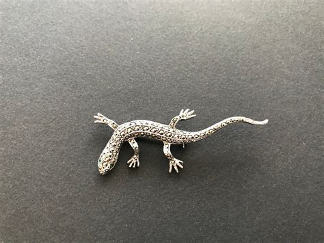 Vintage Marcasite Lizard Figural Brooch Pin By EnchantedAtticGems On
