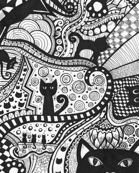 Instant Download Coloring Page Cat Art Print Zentangle Inspired
