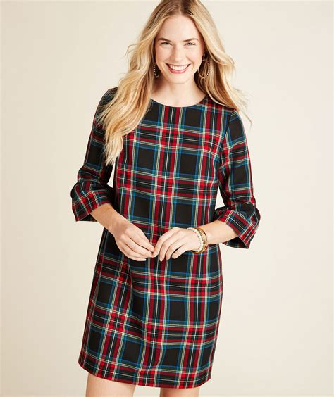 Jolly Plaid Greenwich Flutter Sleeve Shift Dress Holiday Party Attire