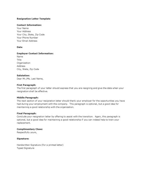 Resignation Letter Template Free Letter Daily References