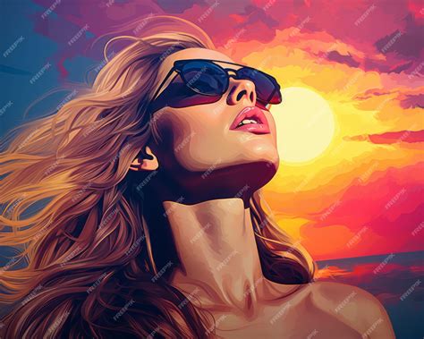 premium ai image a beautiful woman in sunglasses is looking up at the sun