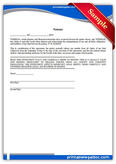 Free Printable Release Form Generic