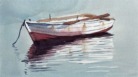 Relaxing Watercolor Painting An Old Boat In 2020 Watercolor Boat