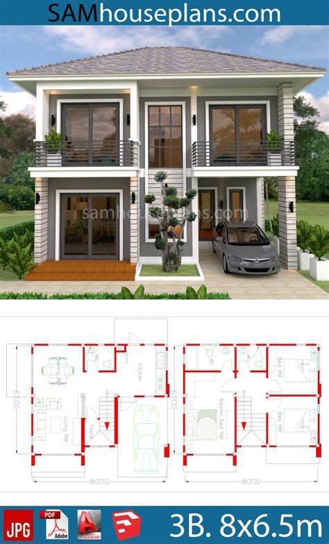 House Plans 8x65m With 3 Bedrooms Samhouseplans