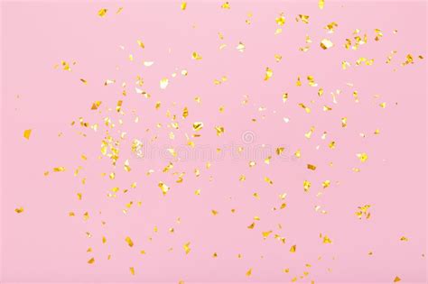Golden Glitter Confetti Sparkles On Pastel Pink Background Holiday