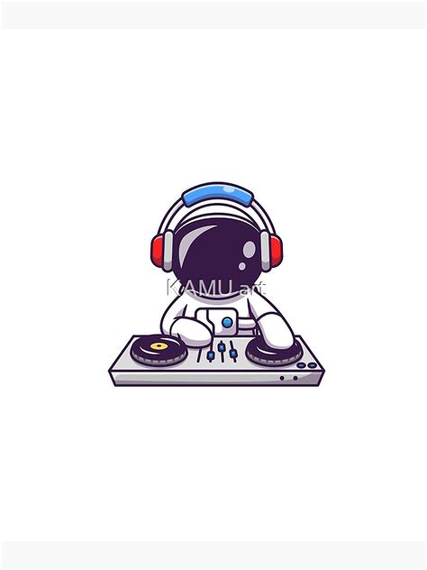 Cute Astronaut Playing Dj Electronic Music With Headphone Cartoon