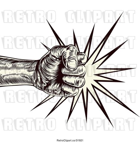 Vector Clip Art Of Retro Engraved Punching Fist Making Impact By