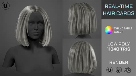 Artstation Real Time Hair Cards Long Bob Straight Hairstyle Game