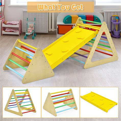 Buy Gymax Kids Triangle Climber With Ramp Wooden Children Triangle
