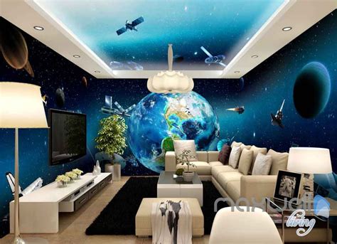 3d Earth View Satellite Universe Entire Room Wallpaper Wall Murals Art