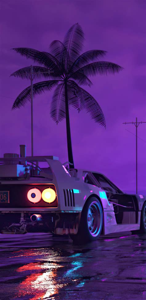 720x1480 Retro Wave Sunset And Running Car 720x1480 Resolution