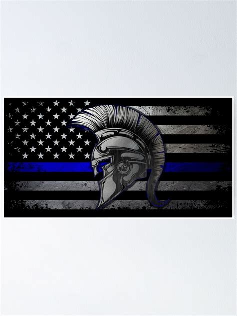 Thin Blue Line Spartan Grunge American Flag Poster By Artistwill