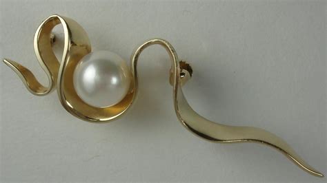 14k Yellow Gold Cultured Pearl Vintage Brooch Cultured Pearls Brooch