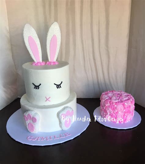Somebunnys One Bunny 1st Birthday 2 Tier Cake And Smash Cake Bunny