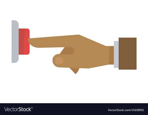 Hand Pushing Red Button Isolated On White Vector Image