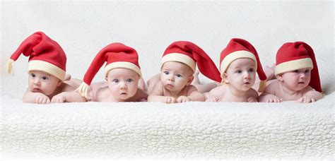 Babies With Santa Hats On Bright Background Stock Image Image Of