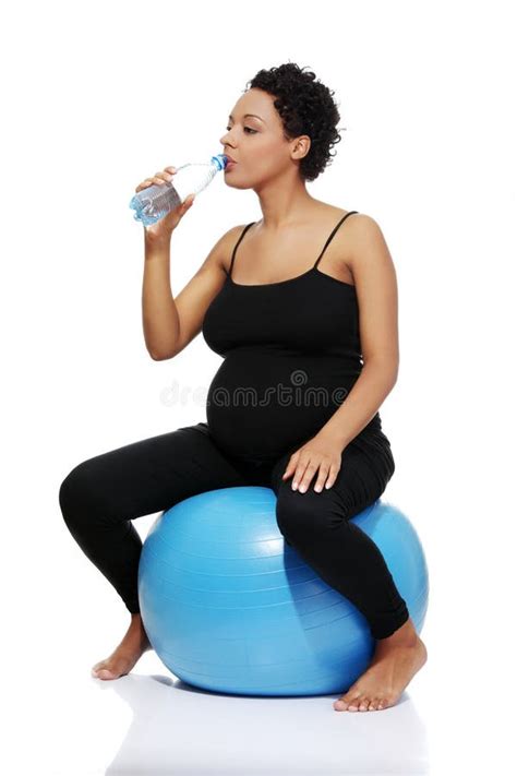 Pregnant Woman Drinking Water During Exercising Stock Image Image Of