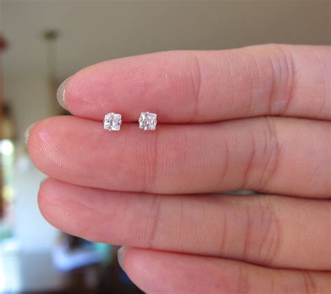 Tiny Studs Earrings Square Stud Earrings Mm Stud Diamond Etsy Tiny Stud Earrings Square