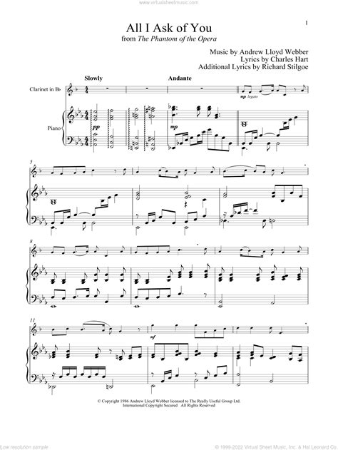 Webber All I Ask Of You From The Phantom Of The Opera Sheet Music