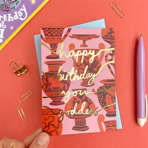 Illustrated Birthday Card Happy Birthday Goddess Gold Etsy