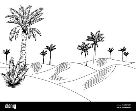 Desert Graphic Black White Landscape Sketch Illustration Vector Stock