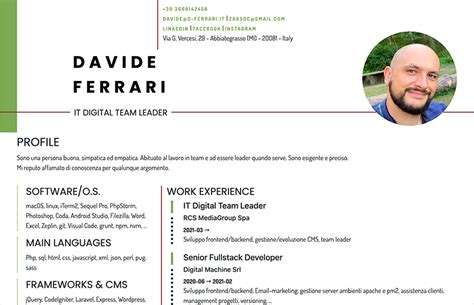 Curriculum Vitae Di Davide Ferrari