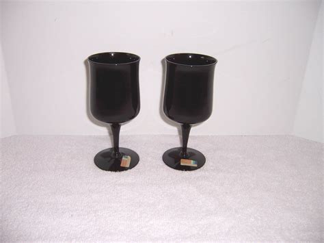 Triple A Resale 2 Fostoria Black Glass Water Goblets