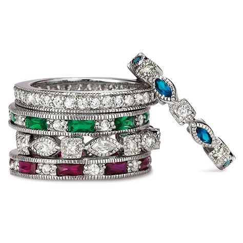 Susanbdesigns Simulated Emerald Sapphire Ruby 5 Band Stackable Ring