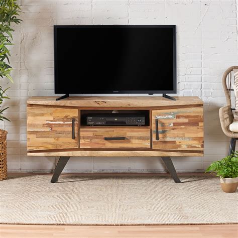 Noble House Desta Handcrafted Boho Reclaimed Wood Tv Stand Natural And