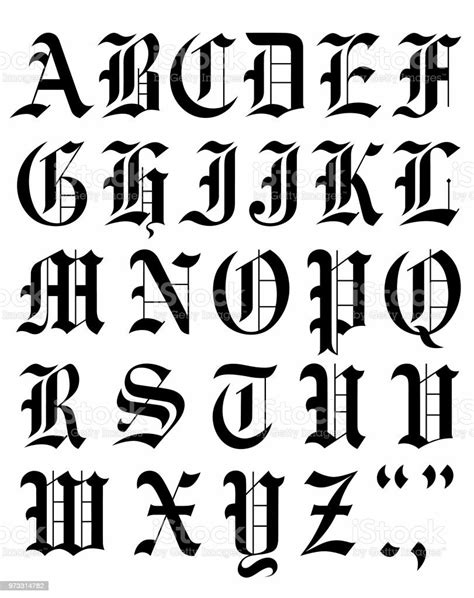 Set Gothic Font Vector Alphabet Sketch Stock Illustration Download