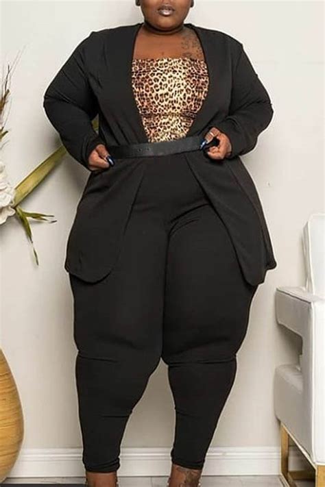 Lovely Casual Basic Black Plus Size Two Piece Pants Setlw Fashion Online For Women
